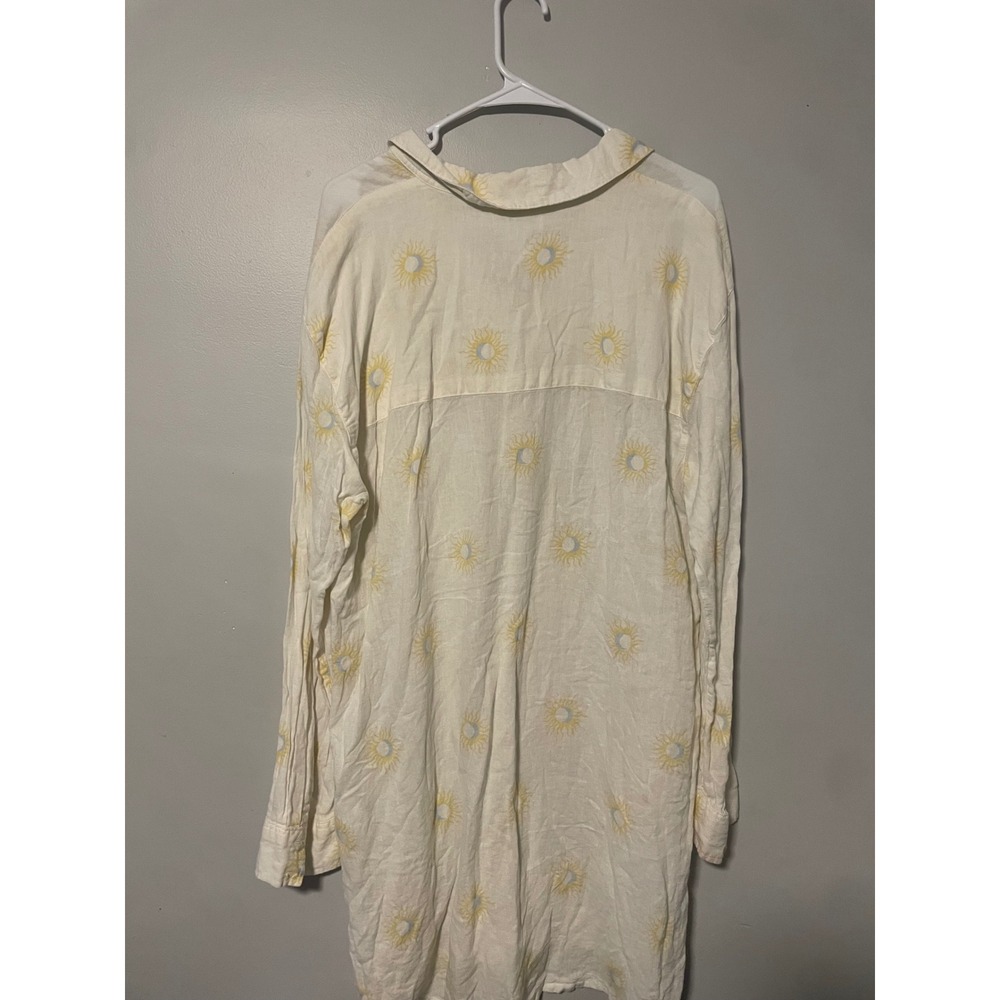 Cynthia Rowley Sun Moon Linen Blend Lace Up Beach Cover Up Dress XL White Yellow - Picture 3 of 7